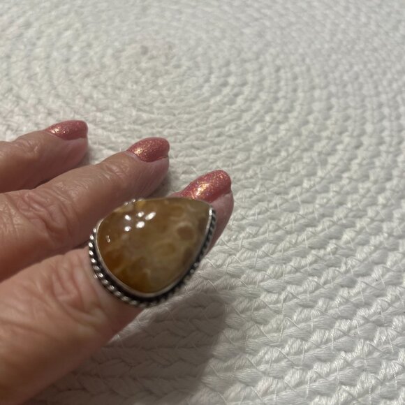 Natural FOSSIL CORAL Handmade Sterling 925 Ring Size 6.5 #930D - Picture 3 of 3